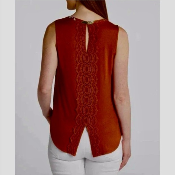 Daniel rainn Burnt Orange Quin Sleeveless Floral Keyhole Top PS - Picture 2 of 12
